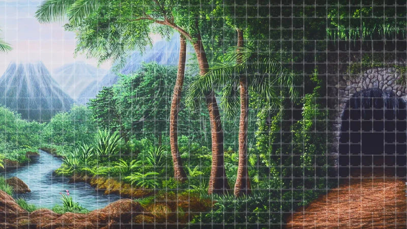 Rainforest Road And Tunnel digital stage backdrop for theatre projection, dance recital, school musical, community theatre, LED screen background, and printable stage scenery. Suitable for The Jungle Book, Jungle Book, Tarzan inspired productions,