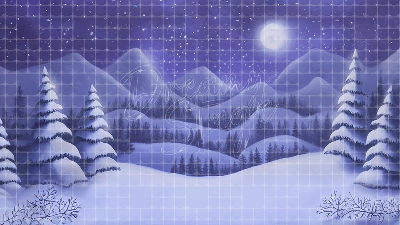 Moonlit Snowy Forest digital stage backdrop for theatre projection, dance recital, school musical, community theatre, LED screen background, and printable stage scenery. Suitable for Frozen, The Snow Queen, Snow Queen inspired productions,