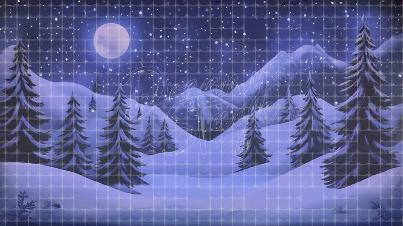 Blue Snowy Mountain Forest digital stage backdrop for theatre projection, dance recital, school musical, community theatre, LED screen background, and printable stage scenery. Suitable for Frozen, The Snow Queen, Snow Queen inspired productions,