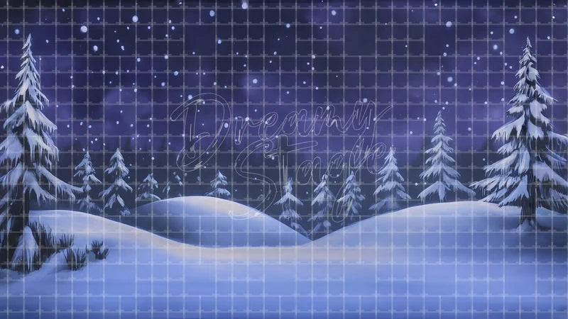 Dark Winter Night Forest digital stage backdrop for theatre projection, dance recital, school musical, community theatre, LED screen background, and printable stage scenery. Suitable for Frozen, The Snow Queen, Snow Queen inspired productions,