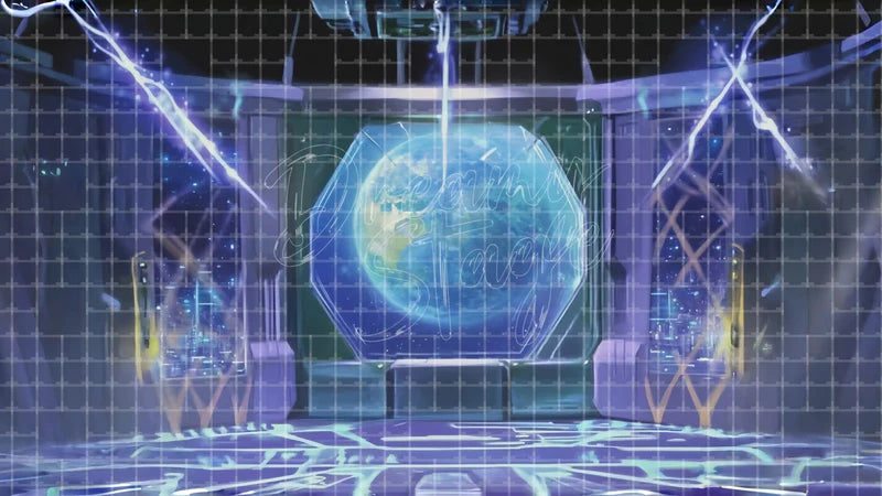 Space Observatory Globe digital stage backdrop for theatre projection, dance recital, school musical, community theatre, LED screen background, and printable stage scenery. Suitable for The Little Prince, Little Prince, Peter and the Starcatcher inspired productions,