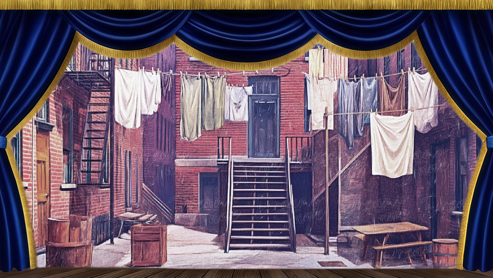 New York alley backdrop for Annie musical