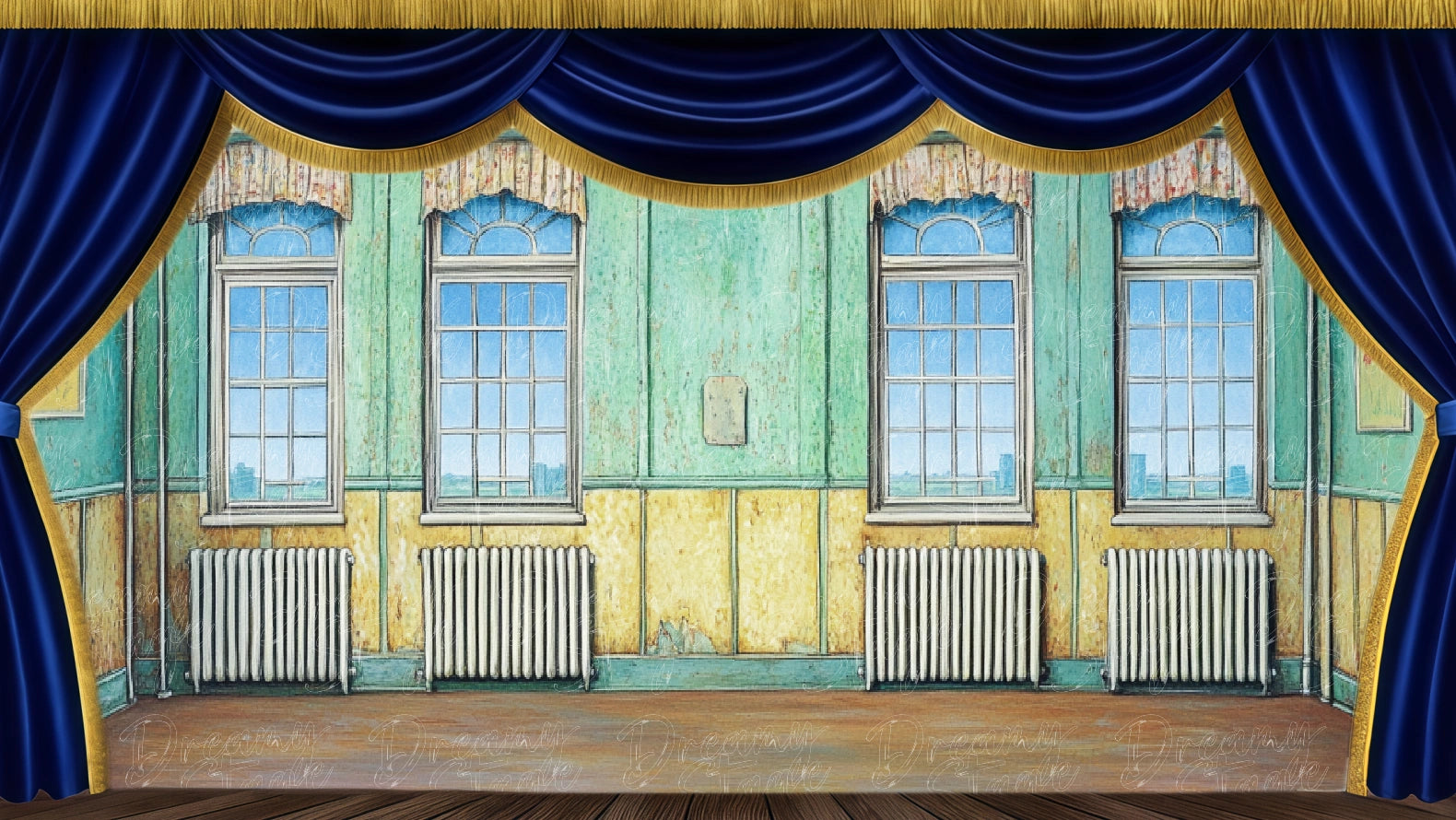 vintage orphanage classroom backdrop