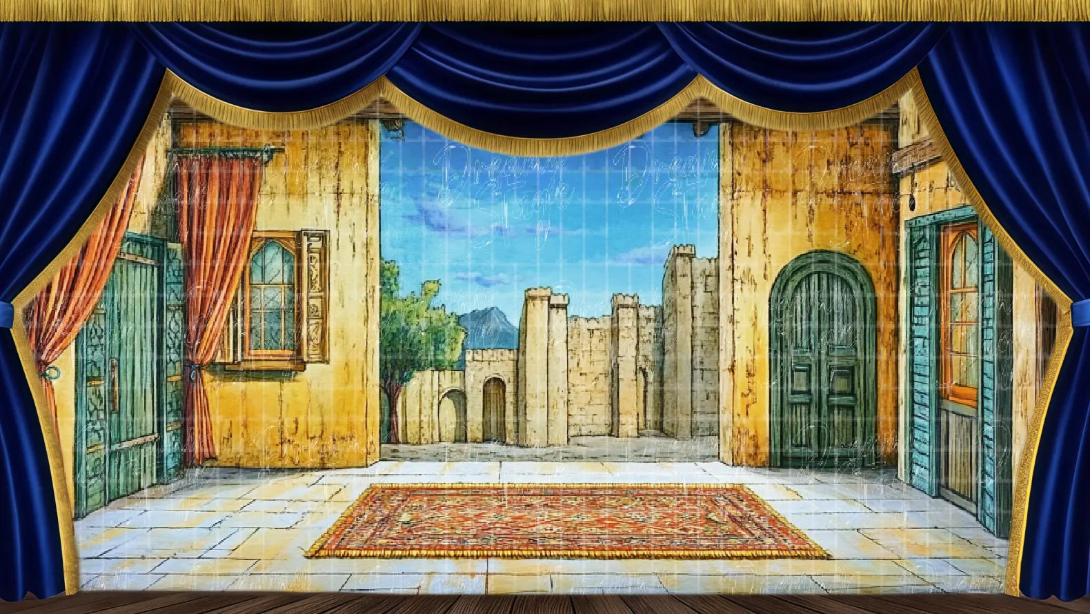 Desert terrace balcony stage backdrop ideal for romantic musical scenes.