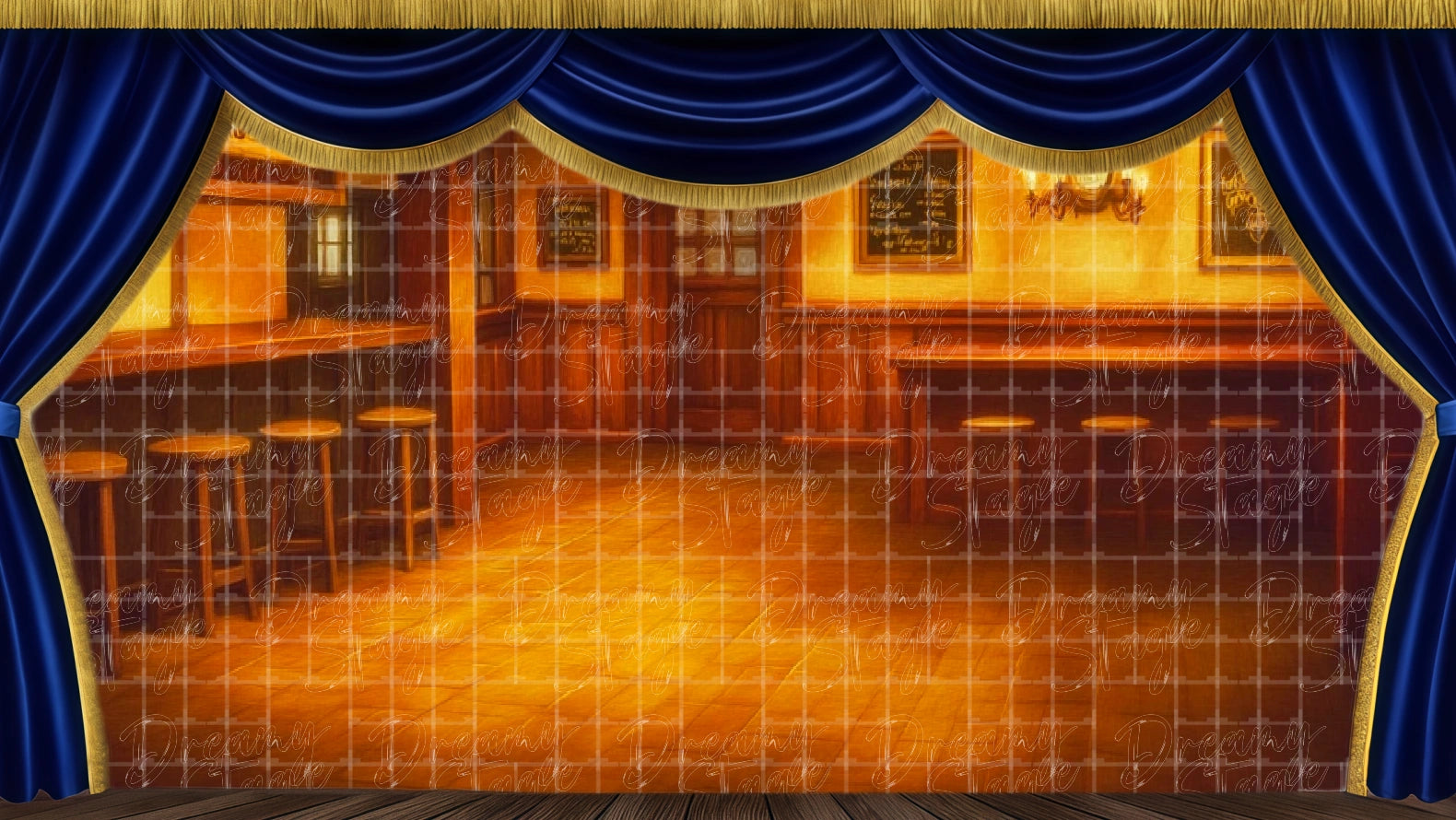 Bar interior backdrop with warm lighting, ideal for Footloose night scenes. Digital stage backdrop for HD projection, virtual scenery, and theatrical use.