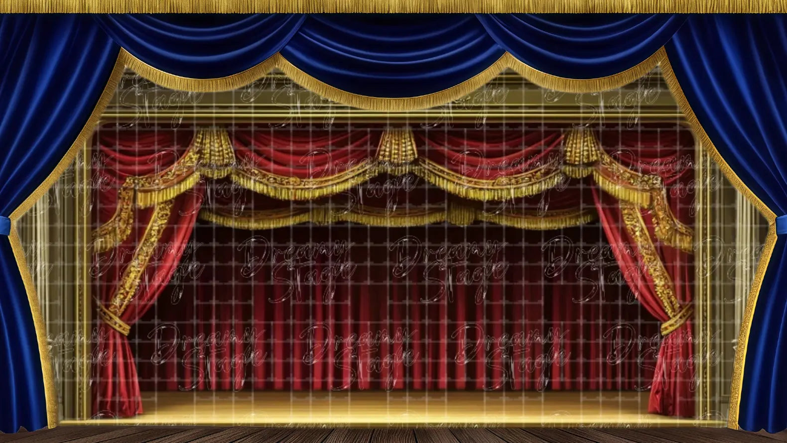 Classic red curtain stage backdrop for theatrical productions, musical theatre, and formal stage settings.