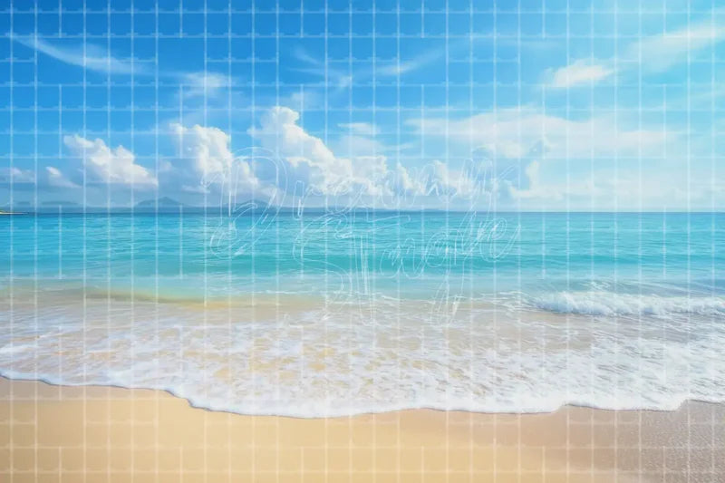 Soft Blue Ocean Beach digital decor backdrop and high-resolution summer event background for summer events, beach parties, hotel decor, resort displays, restaurant and bar decor, photo booths, projection, LED screens, and local printing.