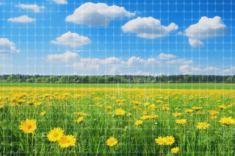 Sunny Sunflower Field digital decor backdrop and high-resolution summer field background for summer events, beach parties, hotel decor, resort displays, restaurant and bar decor, photo booths, projection, LED screens, and local printing.