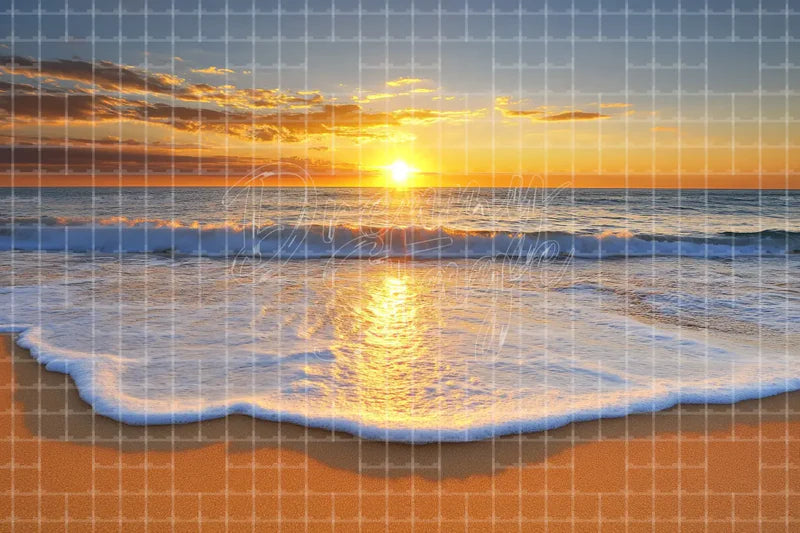 Ocean Sunset Wave digital decor backdrop and high-resolution tropical ocean background for summer events, beach parties, hotel decor, resort displays, restaurant and bar decor, photo booths, projection, LED screens, and local printing.