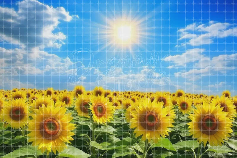 Bright Sunflower Field digital decor backdrop and high-resolution summer field background for summer events, beach parties, hotel decor, resort displays, restaurant and bar decor, photo booths, projection, LED screens, and local printing.