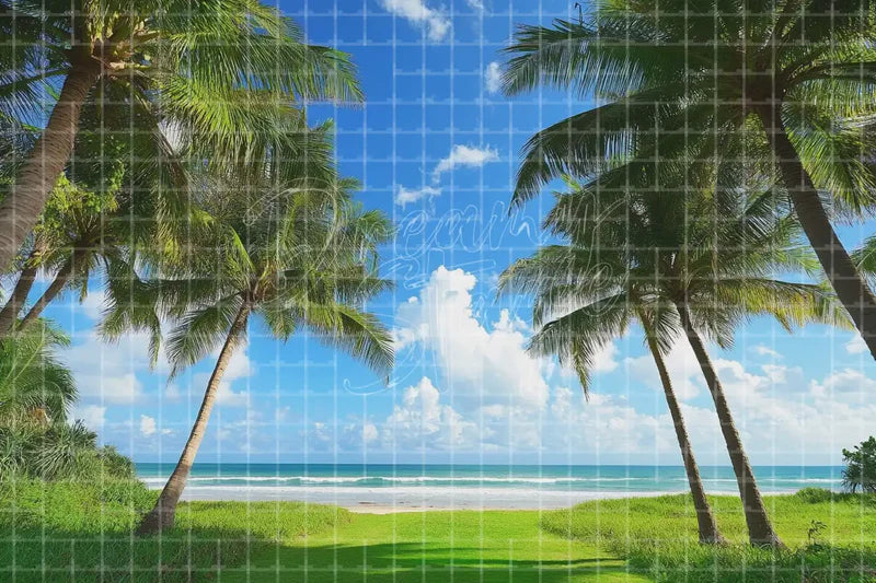 Palm Beach Ocean View digital decor backdrop and high-resolution summer event background for summer events, beach parties, hotel decor, resort displays, restaurant and bar decor, photo booths, projection, LED screens, and local printing.