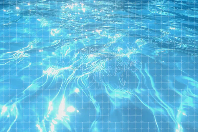 Sparkling Pool Water digital decor backdrop and high-resolution pool party background for summer events, beach parties, hotel decor, resort displays, restaurant and bar decor, photo booths, projection, LED screens, and local printing.