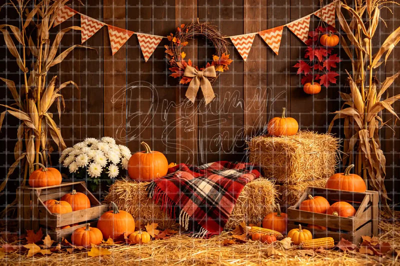 Rustic Fall Barn Hay Bale digital decor backdrop, high-resolution autumn harvest background for fall events, autumn photo booths, pumpkin patch displays, Thanksgiving decor, shop windows, projection, LED screens, digital screens, local printing, and seasonal decor, including instant download artwork for backdrop, background, photo booth, shop window, projection, LED screen, and local printing use.