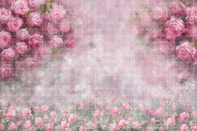 Pink floral mist deco backdrop background with pastel blossoms and soft garden texture for Mother’s Day parties, spring photo booths, baby showers, boutique displays, and floral event decor.