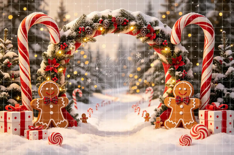 Candy Cane Christmas Archway digital decor backdrop and high-resolution christmas party background for shop windows, holiday events, restaurant decor, bar parties, Christmas photo booths, retail displays, projection, LED screens, and local printing.