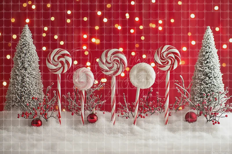 Red Candy Lollipop Christmas digital decor backdrop and high-resolution christmas party background for shop windows, holiday events, restaurant decor, bar parties, Christmas photo booths, retail displays, projection, LED screens, and local printing.