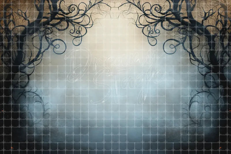 Blue Mist Gothic Halloween Arch digital decor backdrop and high-resolution spooky event background for Halloween parties, haunted displays, shop windows, restaurant decor, bar events, spooky photo booths, projection, LED screens, and local printing.