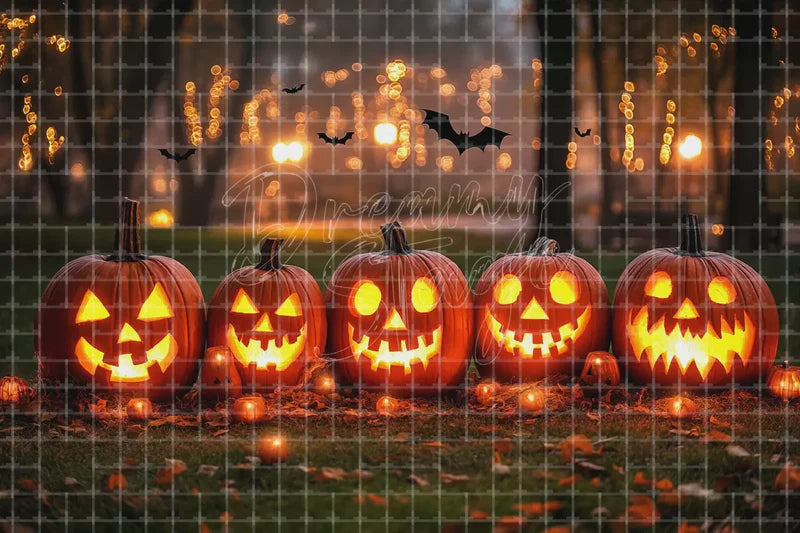 Glowing Pumpkin Lanterns Halloween digital decor backdrop and high-resolution halloween photo booth background for Halloween parties, haunted displays, shop windows, restaurant decor, bar events, spooky photo booths, projection, LED screens, and local printing.