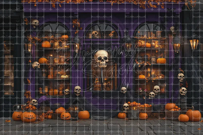 Halloween Apothecary Cabinet digital decor backdrop and high-resolution spooky shop display background for Halloween parties, haunted displays, shop windows, restaurant decor, bar events, spooky photo booths, projection, LED screens, and local printing.