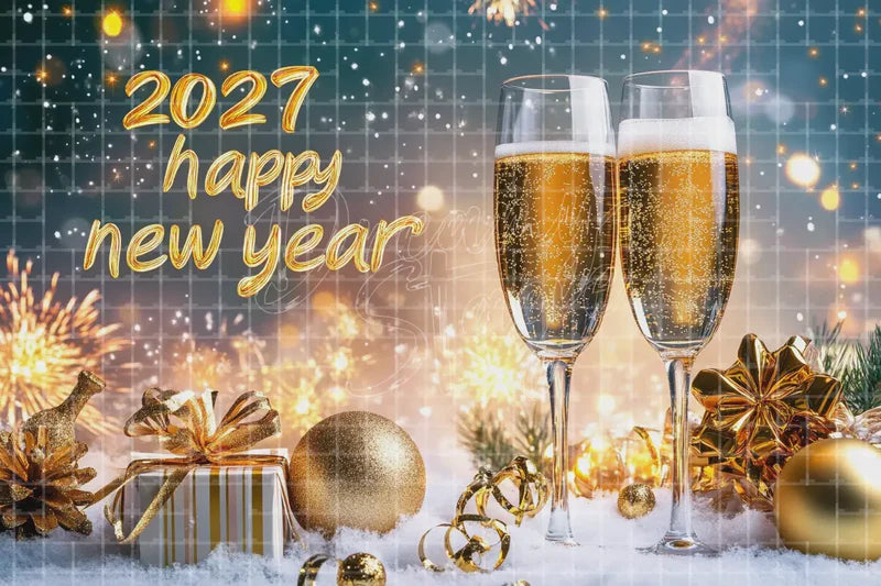 New Year Champagne Fireworks Holiday digital backdrop and photo booth background for Party Photo Booth Event Decor and Stage Projection, ideal for event decor, local printing, projector screens, LED displays, and themed stage backgrounds.