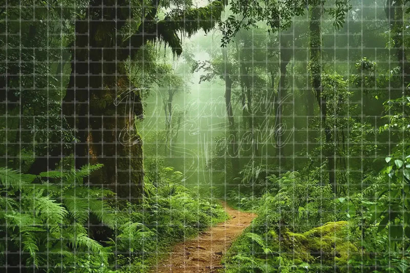 Green Rainforest Jungle digital backdrop for Nature Photo Booth Event Decor Theatre Stage and Fantasy Background, perfect as a photo booth background, event decor backdrop, local print backdrop, projection screen, or stage background.