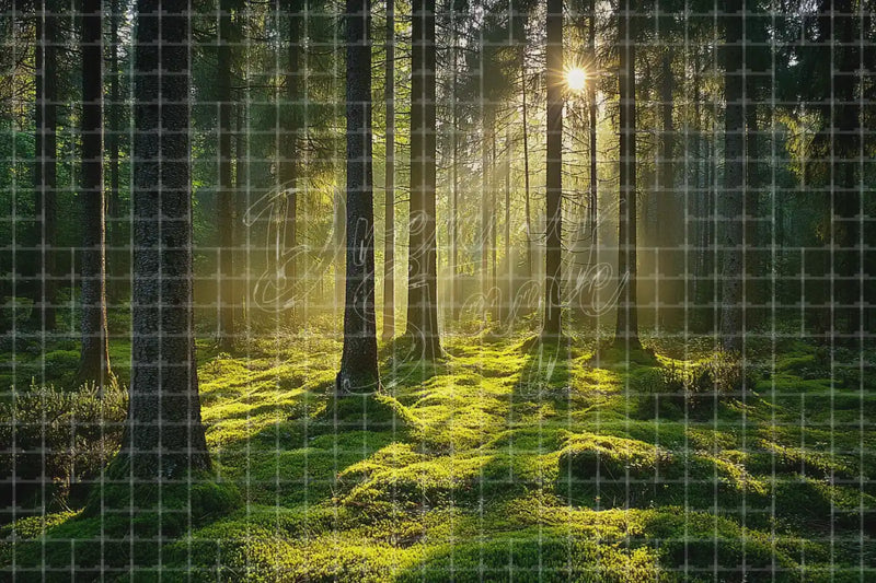Sunbeam Forest Path digital backdrop and photo booth background for Nature Photo Booth Spring Event Decor and Woodland Stage Performance, ideal for event decor, local printing, projector screens, LED displays, and themed stage backgrounds.