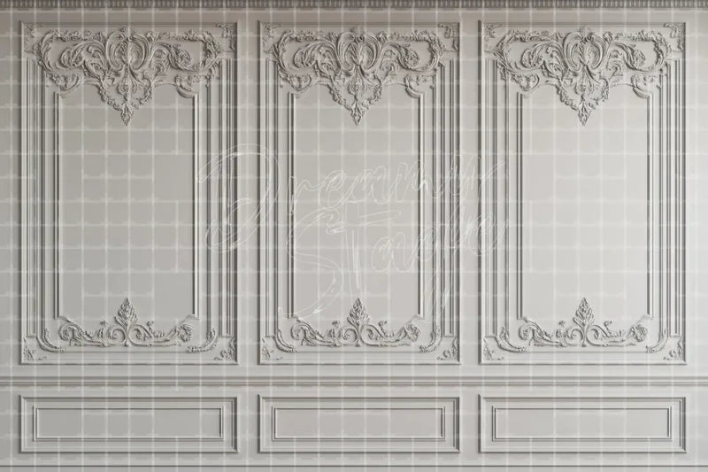 White Ornamental Wall Panel digital backdrop for Elegant Photo Booth Interior Decor and Classic Event Background, perfect as a photo booth background, event decor backdrop, local print backdrop, projection screen, or stage background.