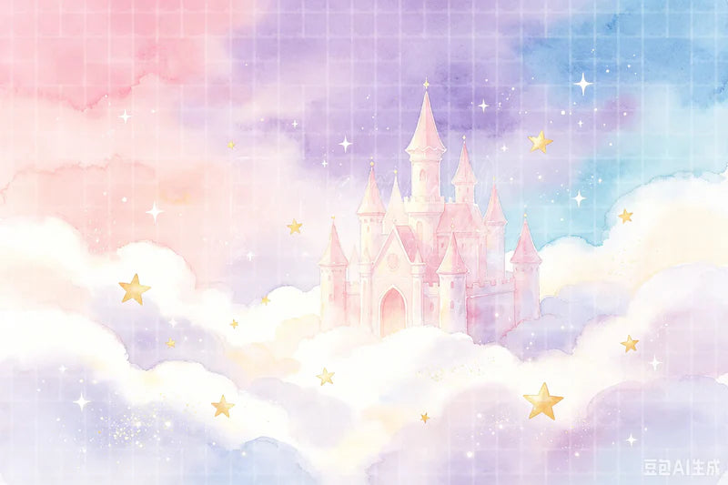 Cloud Castle Dream digital backdrop and photo booth background for Fairy Tale Photo Booth Kids Event Decor and Celestial Stage Background, ideal for event decor, local printing, projector screens, LED displays, and themed stage backgrounds.