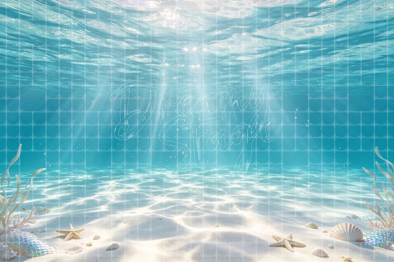 Underwater Sunlight Sea Floor digital backdrop for Mermaid Photo Booth Projection Background and Dance Recital Stage, perfect as a photo booth background, event decor backdrop, local print backdrop, projection screen, or stage background.