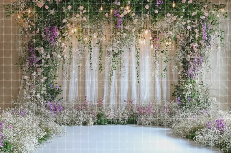 White Forest Wedding Curtain digital backdrop for Bridal Photo Booth Ceremony Decor and Elegant Event Background, perfect as a photo booth background, event decor backdrop, local print backdrop, projection screen, or stage background.