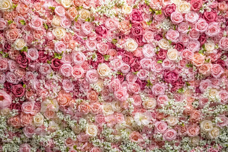 Pink Rose Flower Wall digital backdrop and photo booth background for Romantic Party Photo Booth Wedding Decor and Floral Background, ideal for event decor, local printing, projector screens, LED displays, and themed stage backgrounds.