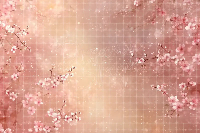 Pink Cherry Blossom Bokeh digital backdrop and photo booth background for Spring Photo Booth Floral Event Decor and Romantic Background, ideal for event decor, local printing, projector screens, LED displays, and themed stage backgrounds.