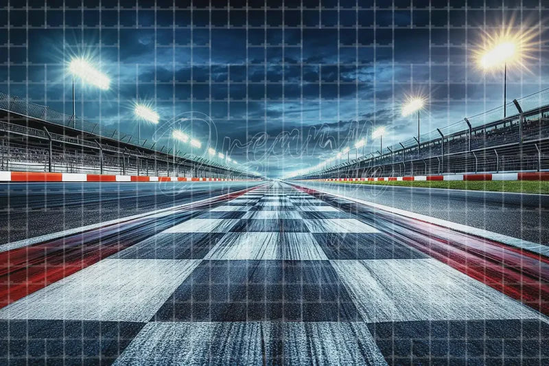Race Track Finish Line digital backdrop and photo booth background for Sports Event Photo Booth Car Party Decor and Stage Background, ideal for event decor, local printing, projector screens, LED displays, and themed stage backgrounds.
