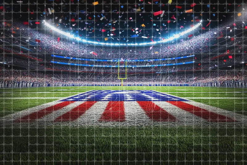 American Football Stadium digital backdrop and photo booth background for Patriotic Sports Photo Booth Game Day Event Decor, ideal for event decor, local printing, projector screens, LED displays, and themed stage backgrounds.