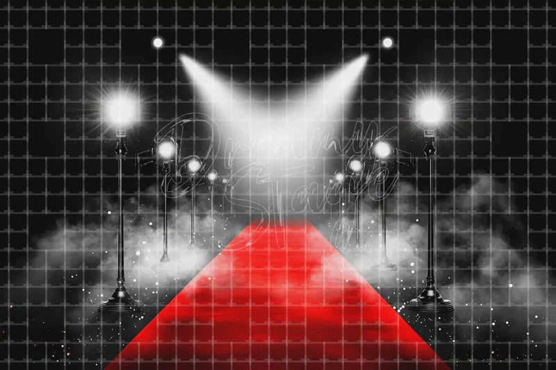 Black White Red Carpet Spotlight digital backdrop and photo booth background for Awards Photo Booth Gala Event and Stage Decor, ideal for event decor, local printing, projector screens, LED displays, and themed stage backgrounds.