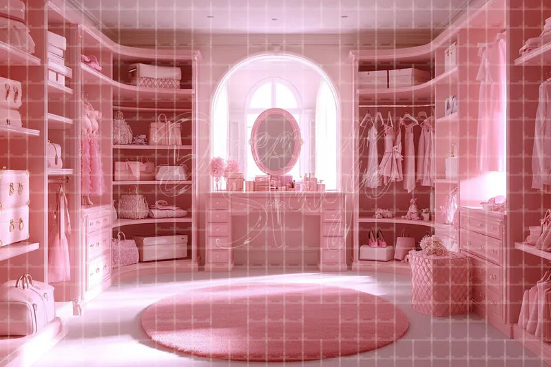 Pink Glam Room digital backdrop and photo booth background for Fashion Photo Booth Birthday Party Decor and Event Background, ideal for event decor, local printing, projector screens, LED displays, and themed stage backgrounds.