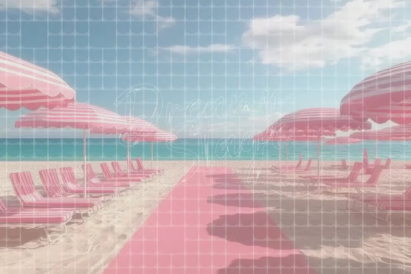 Pink Beach Walkway digital backdrop and photo booth background for Summer Photo Booth Vacation Party Decor and Event Background, ideal for event decor, local printing, projector screens, LED displays, and themed stage backgrounds.