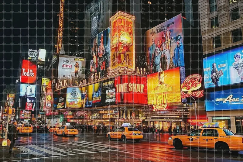 Times Square Neon City digital backdrop and photo booth background for New York Photo Booth Travel Event and Stage Background, ideal for event decor, local printing, projector screens, LED displays, and themed stage backgrounds.