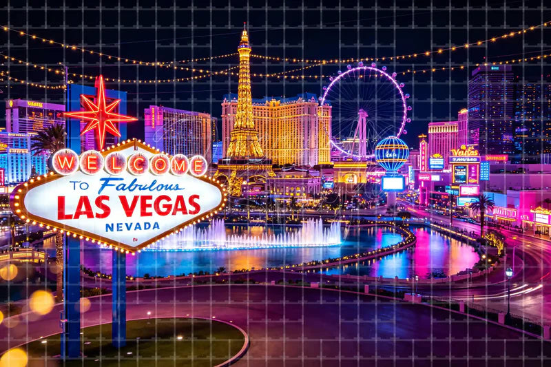 Las Vegas Night Strip digital backdrop and photo booth background for Casino Party Photo Booth Travel Event Decor and Stage Background, ideal for event decor, local printing, projector screens, LED displays, and themed stage backgrounds.