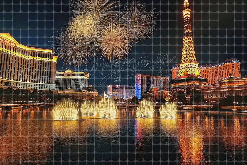 Eiffel Tower Fireworks digital backdrop and photo booth background for Paris Photo Booth Romantic Event Decor and Travel Background, ideal for event decor, local printing, projector screens, LED displays, and themed stage backgrounds.