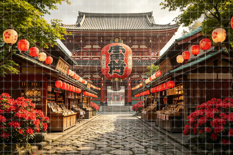 Japanese Lantern Street digital backdrop and photo booth background for Asian Travel Photo Booth Cultural Event and Theatre Scene, ideal for event decor, local printing, projector screens, LED displays, and themed stage backgrounds.