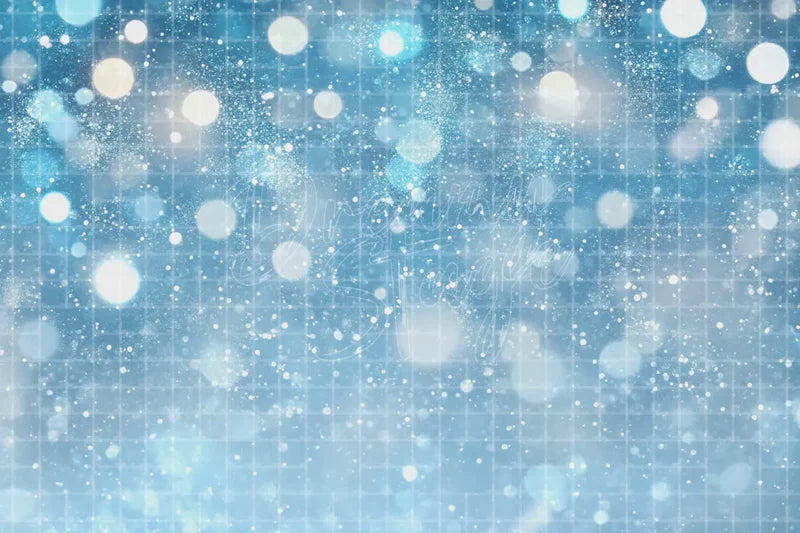 Blue Snow Bokeh digital backdrop and photo booth background for Winter Photo Booth Holiday Event Decor and Frozen Party Background, ideal for event decor, local printing, projector screens, LED displays, and themed stage backgrounds.