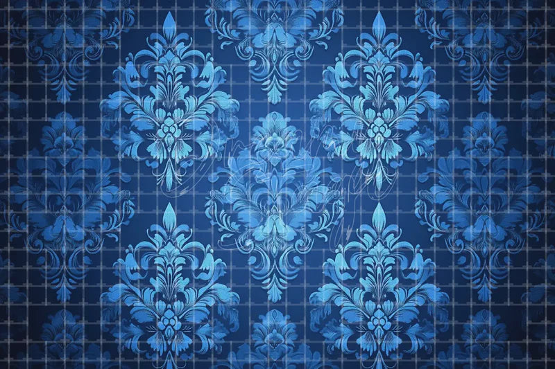 Blue Damask Pattern digital backdrop and photo booth background for Classic Photo Booth Wedding Event Decor and Royal Background, ideal for event decor, local printing, projector screens, LED displays, and themed stage backgrounds.