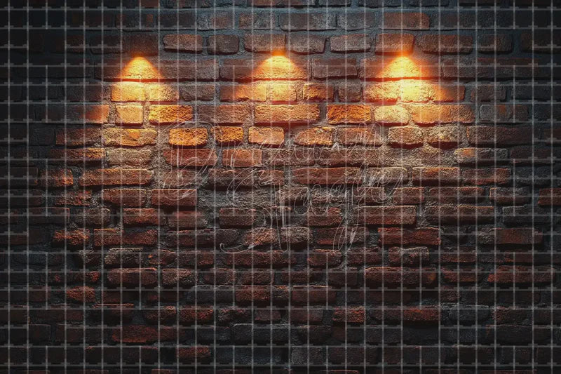 Dark Brick Wall Lights digital backdrop and photo booth background for Rustic Photo Booth Bar Event Decor and Stage Background, ideal for event decor, local printing, projector screens, LED displays, and themed stage backgrounds.