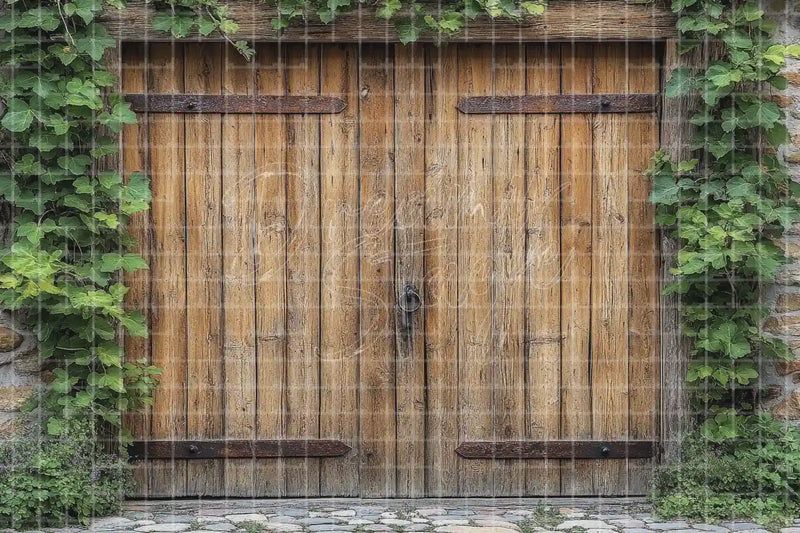 Rustic Barn Door Greenery digital backdrop and photo booth background for Farm Wedding Photo Booth Event Decor and Country Background, ideal for event decor, local printing, projector screens, LED displays, and themed stage backgrounds.