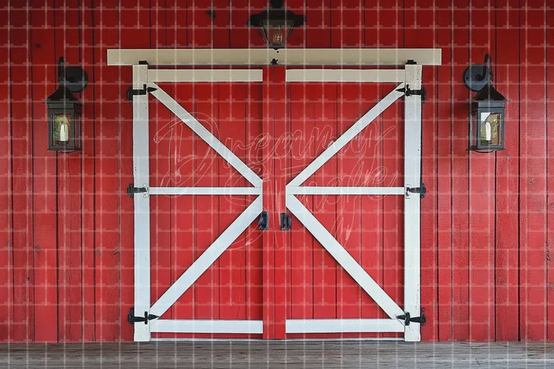 Red Barn Door digital backdrop and photo booth background for Farm Photo Booth Country Wedding Event Decor and Rustic Background, ideal for event decor, local printing, projector screens, LED displays, and themed stage backgrounds.