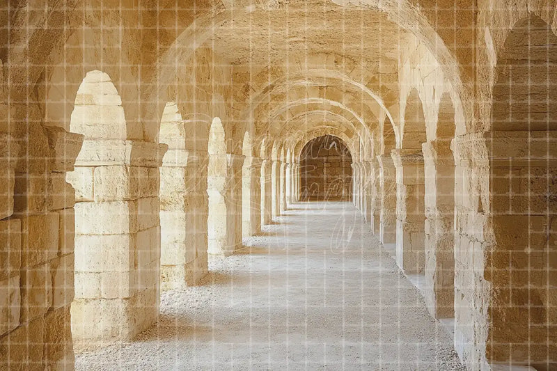 Ancient Stone Corridor digital backdrop and photo booth background for Historical Photo Booth Event Decor and Theatre Stage Scenery, ideal for event decor, local printing, projector screens, LED displays, and themed stage backgrounds.