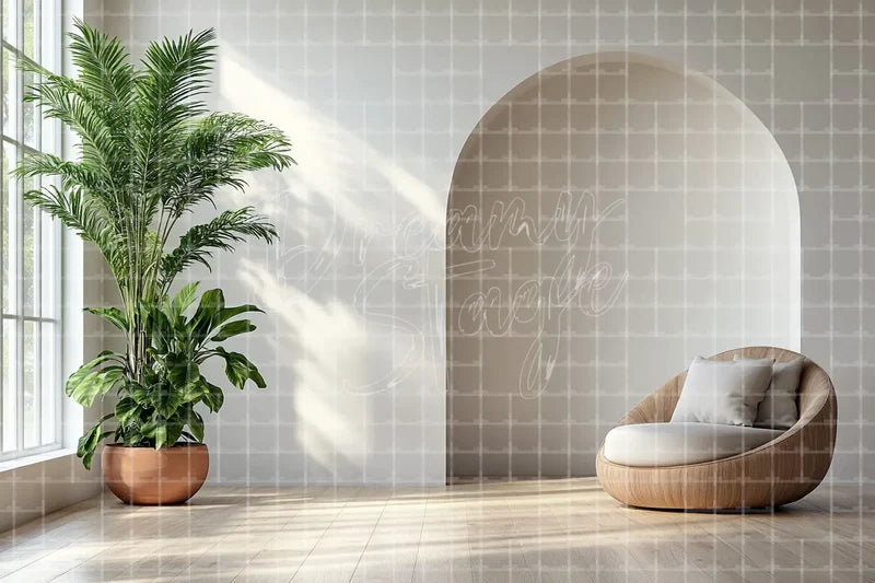 Minimal White Arch Room digital backdrop and photo booth background for Modern Photo Booth Wedding Event Decor and Studio Background, ideal for event decor, local printing, projector screens, LED displays, and themed stage backgrounds.