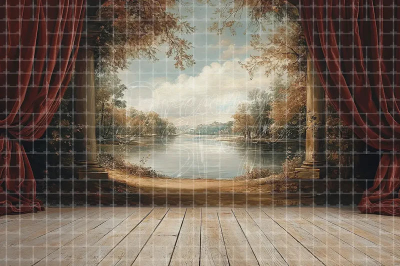 Stage Curtain Landscape digital backdrop and photo booth background for Theatre Photo Booth Performance Event Decor and Scenic Background, ideal for event decor, local printing, projector screens, LED displays, and themed stage backgrounds.