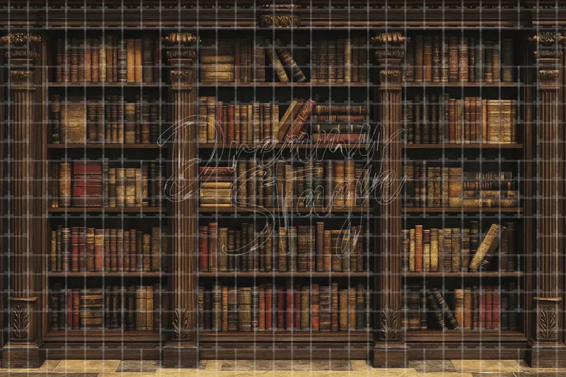 Old Library digital backdrop and photo booth background for Academic Photo Booth Vintage Event Decor and Theatre Stage Interior, ideal for event decor, local printing, projector screens, LED displays, and themed stage backgrounds.